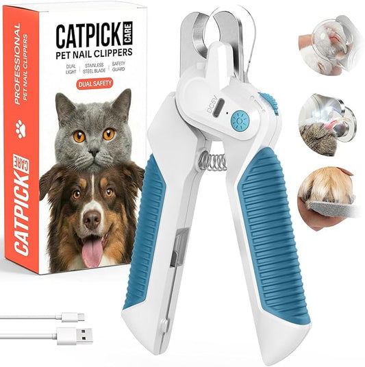 Dogs & Cats Nail Clippers with Light – Safety Guard Pet Nail Trimmer Reveals the Quick, Stainless Steel Blades, Beginner Friendly Grooming Tool for Home Use, Suitable for Small, Medium & Large Pets