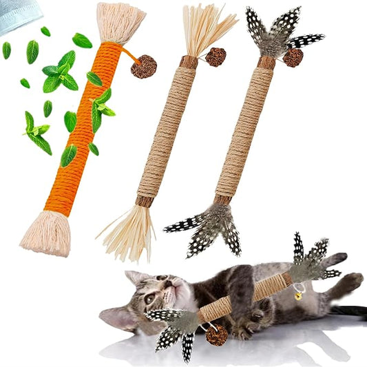 Cat Toys 3Pack Silvervine Chew Stick Kitten Treat Catnip Toy Kitty Natural Stuff Catnip Matatabi for Cleaning Teeth Indoor Dental Snack Interactive