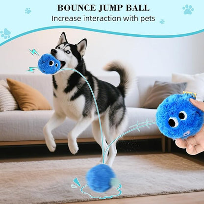 3.1'' Squeaky Plush Ball Dog Toy, No-Stuffing Soft Fuzzy Ball Toy for Small and Medium Dog, Durable Bocuncy Ball for Puppies Teething, Chewing, Interactive Training & Fetch Play, Blue