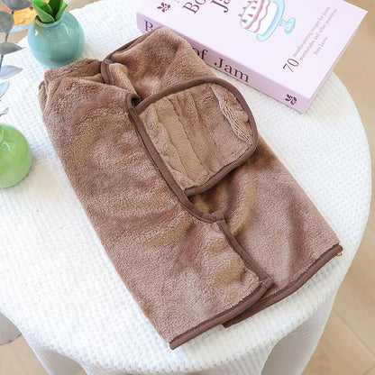 Dog Bathrobe with Hood Super Absorbent Soft Quick Drying Towel Wrap Adjustable Puppy Cat Bath Robe Towel for Cold Weather Beach Pool (Dark Brown Bear, Medium)