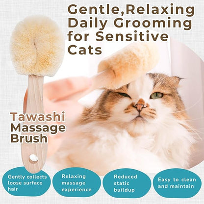 Cat Brush for Indoor Cats – Soft Gentle Natural Sisal Cat Grooming Brush & Cat Massage Brush, Collects Loose Surface Fur (Not a Heavy Deshedding Tool), Handmade in Japan (Type-A)
