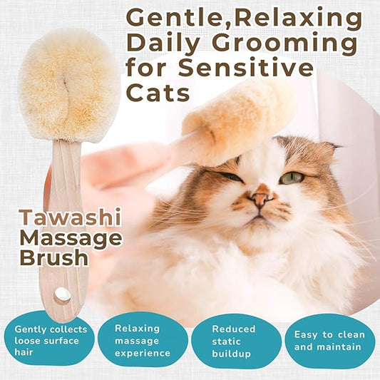 Cat Brush for Indoor Cats – Soft Gentle Natural Sisal Cat Grooming Brush & Cat Massage Brush, Collects Loose Surface Fur (Not a Heavy Deshedding Tool), Handmade in Japan (Type-A)