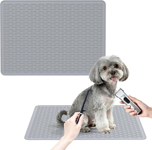 Dog Grooming Table Mat, (19.9 x 27.8 inch) Dog Grooming Table Mat Pad Non-Slip, Pet Grooming Table Mat for Grooming Dogs at Home, Pet Groomers Table Mat, Easy-Clean Durability (Dark Grey)