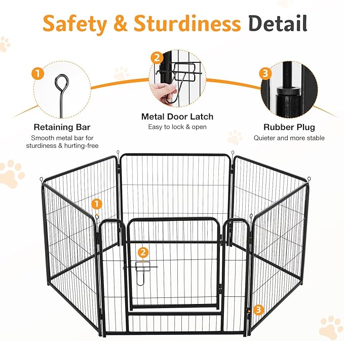 NEWBULIG Dog Playpen for Indoor 32 Inch 6 Panels - Portable Heavy Duty Metal Pet Exercise Pen with Door, Foldable Small Medium Dog Puppy Playpen Fence for Outdoor RV, Camping, Yard, Garden
