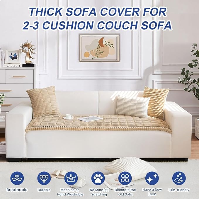 LiveGo Pet Couch Cover Dogs Washable Non-Slip Couch Protector Pet Friendly Dog Mat for Couches and Sofas (Milky Coffee, 70x210 cm/27.6x82.7 in)