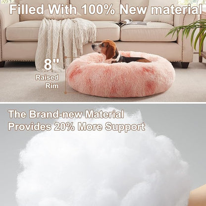 33 inches Donut Dog Bed for Medium Large Dogs,Calming Fluffy Round Pet Bed with Removable & Washable Cover,Fits up to 65 lbs Pets(Tie-dye Pink,M Plus)