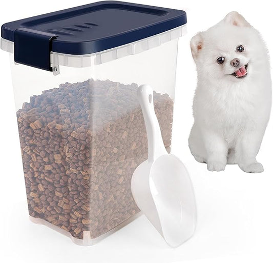 5 - 8 Lbs Dog Food Storage Container with Scoop - Airtight Cat Food Container - Buckle-Lock Pet Food Container for Dog, Cat, Bird Seed, Chicken, Dry Food Storage Bin Container for Rice, Cereal, Flour