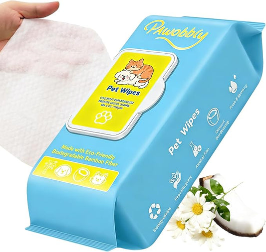 Pet Wipes for Dogs and Cats, Deodorizing Dog Cleaning Wipes with Coconut Extract, Extra Thick Hypoallergenic Dog Wipes for Paws and Butt Ears Eyes Coats, 100 Count