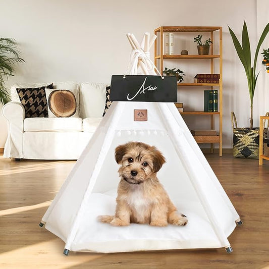 Asou Dog Teepee Pet Tent Portable Dog Houses Puppy Teepee Cat Bed with Thick Cushion