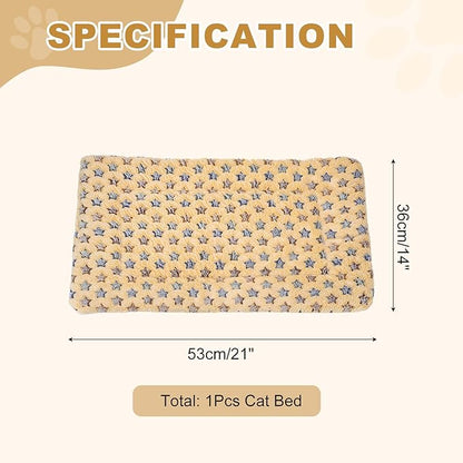 Dog Cat Bed Mat, Soft Coral Fleece Pet Cushion Pad with Cute Star Print, Warm Washable Pet Bed 21x14 Inches, (Coffee), Intended for Medium Small Dog Cat