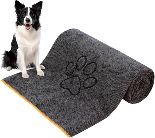 KinHwa Super Absorbent Microfiber Bath Towel for Dogs and Cats - 30 x 50 Inch, Dark-Gray, Suitable for Small, Medium, Large Pets