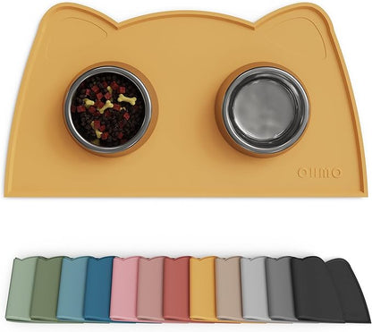 OHMO - Cat Food Mat, Silicone Pet Feeding Mat for Floor Non-Skid Waterproof Dog Water Bowl Tray, Easy to Clean Pet Placemat (Honey, 18 * 9.8'')
