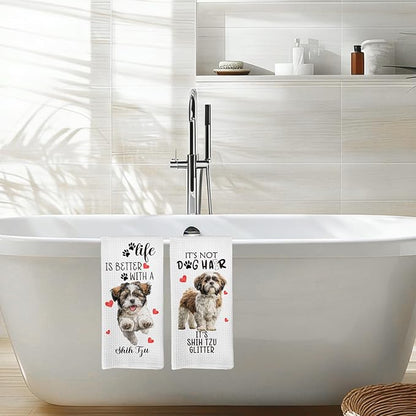 Shih Tzu Gifts Kitchen Towels Set of 2, Funny Dog Hand Towels for Bathroom Kitchen Decor, Shih Tzu Gifts for Women Dog Lovers Owners, Gift forDog Mom Dishcloths Dish Towel 16X24 Inches