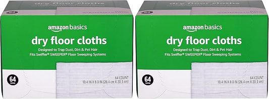 Amazon Basics Dry Floor Cloths | Clean Dust & Dirt | Pet Hair Removal | 64 Count | Pack of 2