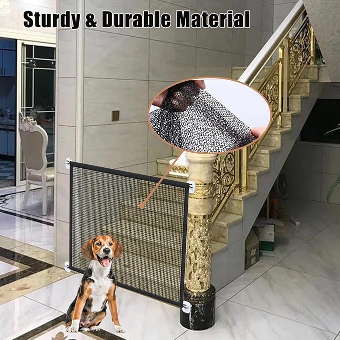 Mesh Dog Gate for Pets, Magic Pet Gate for The House, Portable Indoor Puppy Safety Fence Guard for Stairs and Doorways, Easy Install Anywhere, 38" W x 30" H, 8 Hooks