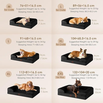 EHEYCIGA Orthopedic Dog Beds for Extra Large Dogs, Waterproof Memory Foam XL Dog Bed with Sides, Non-Slip Bottom and Egg-Crate Foam Big Pet Couch Bed with Washable Removable Cover, Black