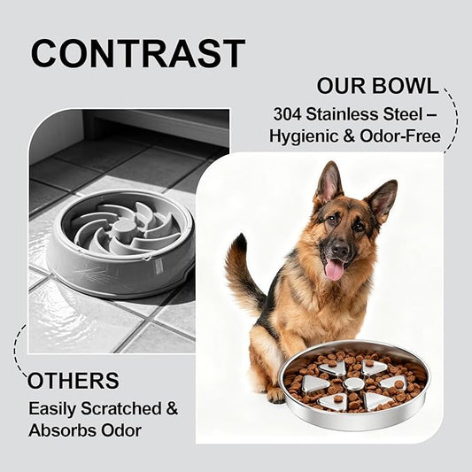 Kactoily 304 Stainless Steel Slow Feeder Dog Bowl, 2.5 Cups Non-Slip Pet Bowl, Raised Design for Slow Eating & Digestive Health - Perfect for Medium Large Dogs