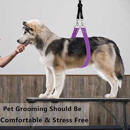 Pet Dog Grooming Belly Strap – 2 Inch Wide Waterproof PVC Support Band, Adjustable Grooming Loop Restraint for Bathing, Trimming & Pet Salon Use(Lilac-Long)