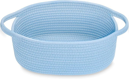 ABenkle Small Basket with Handles - Decorative Durable Rope Woven Storage Bin Shelf Storage Organizer Cube, Easter Baby Gift Basket, 12"x8"x5", Blue