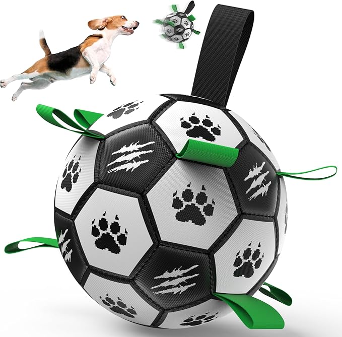 Diman Dog Soccer Ball: 6 Inch Dog Toy Balls with Straps,Durable Outdoor Dog Toys for Small Medium Pets, (Black)