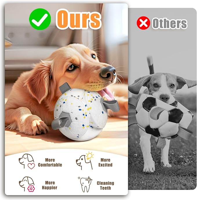 6 Inch Dog Ball Toys Interactive Soccer Ball with Straps for Tug of War Water Pet Toys Gifts for Puppy Birthday Indoor Outdoor for Fetch for Large Medium Dogs, White