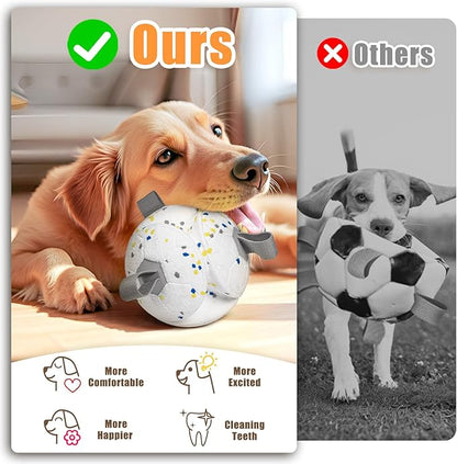 6 Inch Dog Ball Toys Interactive Soccer Ball with Straps for Tug of War Water Pet Toys Gifts for Puppy Birthday Indoor Outdoor for Fetch for Large Medium Dogs, White