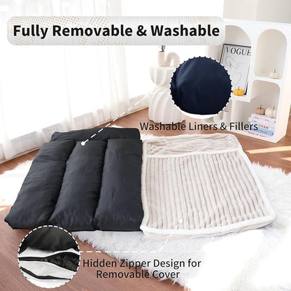 KHONSU PET Dog Bed with Pillow 3in Orthopedic Pad for Large Dogs up to 65 lbs Large Waterproof Removable Cover Machine Washable for Large Dogs
