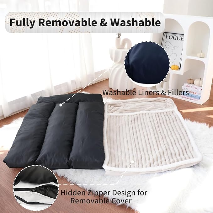 KHONSU PET Dog Bed with Pillow 4in Orthopedic Pad for Large Dogs up to 110 lbs Waterproof Removable Cover Machine Washable for XXL Dogs