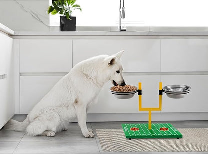 NCAA Oklahoma State Cowboys Goalpost Football Field Dog Feeder – Adjustable Elevated Dog Bowls with Stand, 2 Stainless Steel Bowls, Non-Slip Rubber Feet, Raised Pet Feeder for Large & Small Dogs