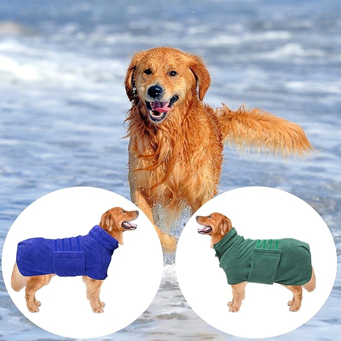 Geyecete 2 Pack Dog Bathrobe Towel Dog Drying Coat-Dry Fast Dog Bag-Pineapple Grid Fast Drying Super Absorbent Pet Dog-Blue/Green-XL