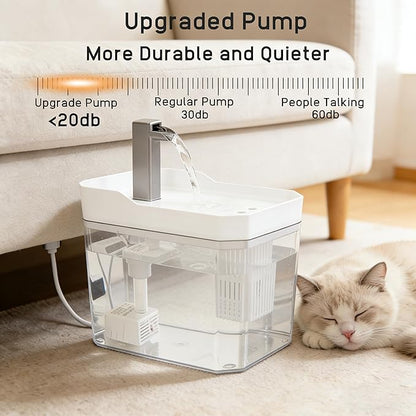 Plastic Cat Water Fountains Transparent and Visible Tank,50.7Oz/1.5L Cat and Dog Drinking Bowl Water Foutain Indoor Easy to Clean Small Pet Water Fountain with Quiet Pump