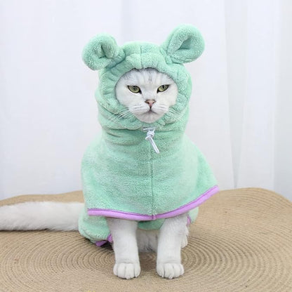 Dog Bathrobe Towel, Cat Bathrobe Microfiber Fast Drying Absorbent Hooded Bath Towel for Puppy Small Medium Large Dog Cat(Green,XS)