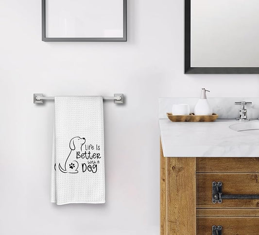 Life Kitchen Dish Towels 16x24 Inches, Funny Dog Decorative Absorbent Hand Tea Bathroom Towels, Dog Lovers Gifts