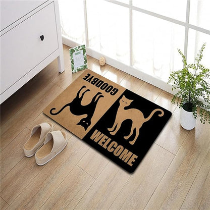 Funny Welcome Doormat (23.7 in X 15.6 in) Anti-Slip Rubber Back Entrance Way Indoor Front Porch Decor Rugs House Warming Gift (Welcome Goodbye Black Cat Dual-Sided Welcome Mat)