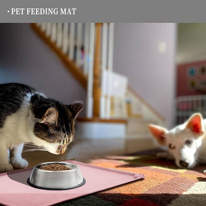 Waterproof Pet Feeding Mat with High Raised Edges, Heavier and Thicker Placemats for Cat Dog Water Bowl with BPA Free, Dogs Cats Food Mats for Messy Drinkers to Prevent Spill and Protect Floors