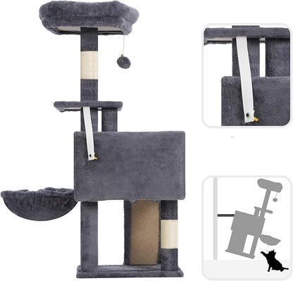 Gitelsnour Cat Tree, 41.3" Cat Tower for Indoor Kittens with Scratching Board and Posts, Multi-Level Cozy Cat Condo with 2 Perches, Hammock, Balls, Smoky Gray GCT005SG