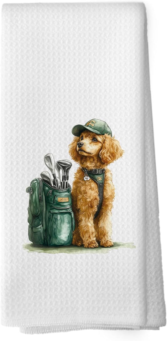 Golf Dog Kitchen Towels - Poodle Dish Towels, Sports Gifts, Pet Golf Club Decorative Absorbent Dishcloths Hand Towels for Kitchen Gym Spa Decor 16x24 Inches