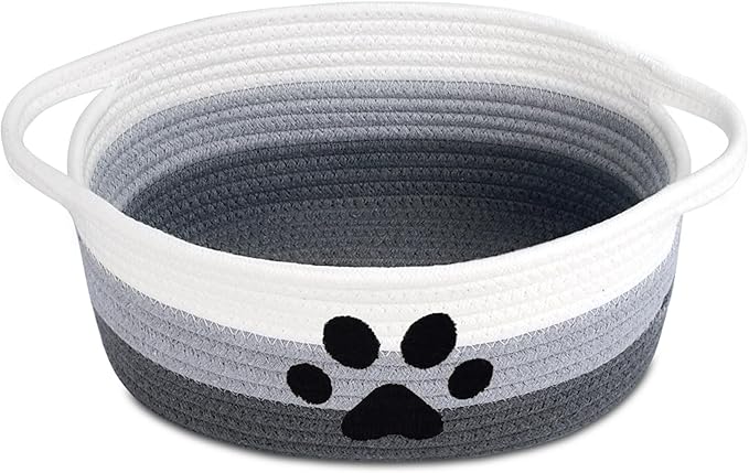 ABenkle Small Woven Basket with Handle, Cute Dog Paw Baskets for Gifts Empty, Decorative Rope Woven Storage Dog Toy Basket, Nursery Baskets for Baby Shower, 12" x 8" x 5"