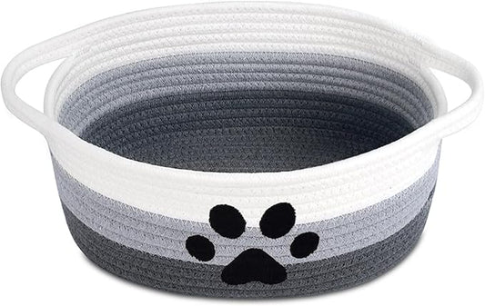 ABenkle Small Woven Basket with Handle, Cute Dog Paw Baskets for Gifts Empty, Decorative Rope Woven Storage Dog Toy Basket, Nursery Baskets for Baby Shower, 12" x 8" x 5"