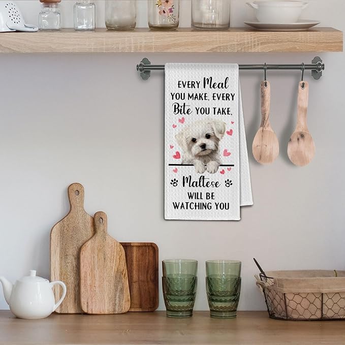 Maltese Gifts Kitchen Towels, Funny Dog Tea Dish Towels for Kitchen Decorative, Maltese Dog Lovers Gifts for Women, Every Meal You Make Every Bite You Take Hand Towel, 16x24 Inch