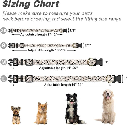 Reflective Dog Collar for Small Dogs, Cute Leopard Style Adjustable Heavy-Duty Nylon Puppy Collar for Boy and Girl Female, Soft Pet Accessories with Quick Release Buckle, Beige
