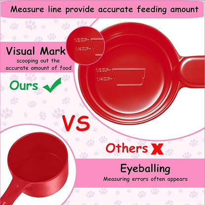 Dog Cat Food Scoop - Pet Food Scoop Dog Food Measuring Cup 1/2 1/4 Cup, Comfortable Long Handle for Easy to Scoop Food, Red 1/2 Cup