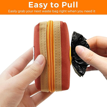 Dog Poop Bag Holder Zippered Pouch, Portable Dog Poop Bag Dispenser with 1 Metal Clip, Fashion Color Matching Canvas Waste Bag Holder for Leashes - Brown & Black