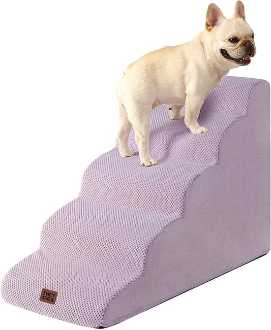 EHEYCIGA Curved Dog Stairs Ramp for High Beds 22.6" H, 5-Step Dog Steps for Small Dogs and Cats, Pet Stairs for High Bed Climbing, Non-Slip Balanced Pet Step Indoor, Lilac