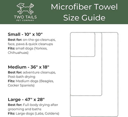 Two Tails Pet Company Pet N’ Dry Microfiber Bath Towel, Absorbent Dog Towels for Drying or Washing Paws, Faces, or Small Dogs, Soft and Lightweight, Fast Drying, Grooming Dog Supplies, Size Small