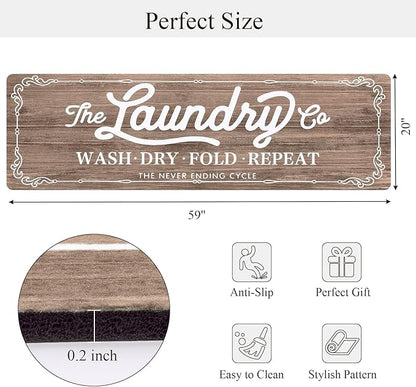Pauwer Laundry Room Rug Runner 20"x60" Waterproof Rubber Laundry Mat Non Slip Kitchen Mats for Floor Washable Floor Mat Runner Rug for Farmhouse Mudroom Washroom Bathroom Decor