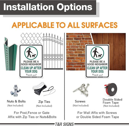 Please Be A Good Neighbor Clean Up After Your Dog Sign, 14 x 10 x 0.04 inch Aluminum Metal Sign, UV Protected, Waterproof, Weather/Fade Resistant, 6 Pre-drilled Holes, Use for Garden Yard Signs