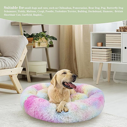 Calming Dog Bed for Big Dogs, 39'' Round Anti-Anxiety Warm Fluffy Plush Faux Fur Bed, Soft Anti-Slip Donut Washable Big Pet Bed, Cozy Big Dogs Bed, Fits up to 100 lbs Pets