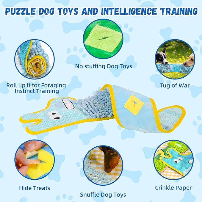WUGO Dog Interactive Puzzle Toys - Snarl-Toothed Dog Toy Plushie Enrichment Crinkle Paper Crinkle Snuffle Treat Dispensing Smart Pet Toys Puppy Fun to Keep Them Busy