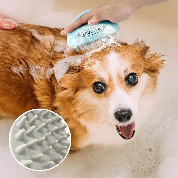 Pet Grooming Brush for Long & Short Hair Dogs Cats,Multi-Purpose Silicone Massage & Bath Brush for Pets,Promotes Shiny Coats,White